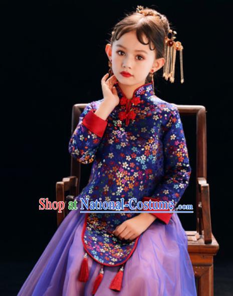 Chinese New Year Performance Purple Full Dress National Kindergarten Girls Dance Stage Show Costume for Kids