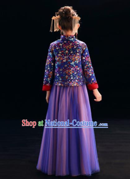 Chinese New Year Performance Purple Full Dress National Kindergarten Girls Dance Stage Show Costume for Kids