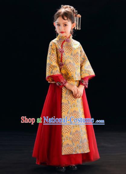 Chinese New Year Performance Red Full Dress National Kindergarten Girls Dance Stage Show Costume for Kids