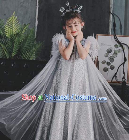 Top Grade Christmas Day Dance Performance Grey Full Dress Kindergarten Girl Stage Show Costume for Kids