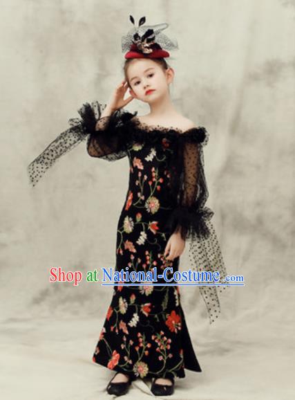 Top Grade Christmas Day Dance Performance Black Full Dress Kindergarten Girl Stage Show Costume for Kids