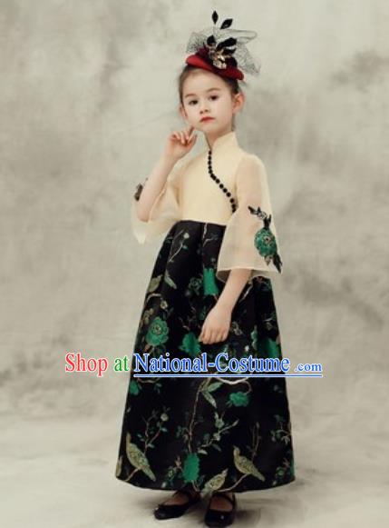 Chinese New Year Performance Black Dress National Kindergarten Girls Dance Stage Show Costume for Kids