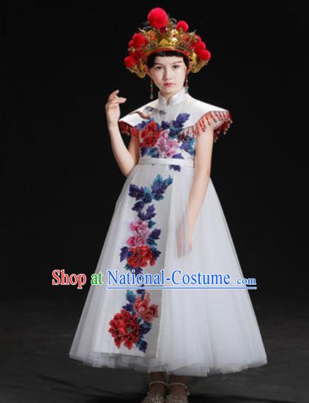 Chinese New Year Dance Performance White Veil Full Dress Kindergarten Girls Stage Show Costume for Kids