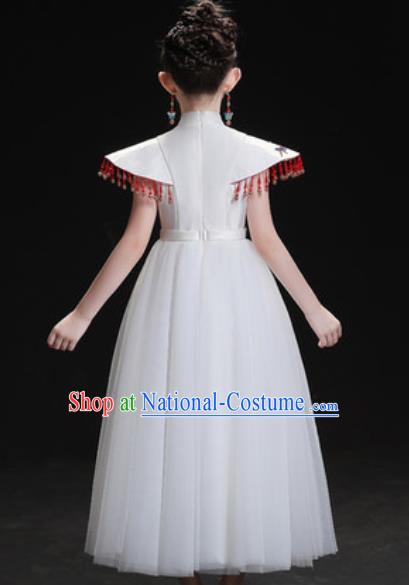 Chinese New Year Dance Performance White Veil Full Dress Kindergarten Girls Stage Show Costume for Kids