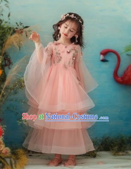 Top Grade Christmas Day Dance Performance Pink Veil Full Dress Kindergarten Girl Stage Show Costume for Kids