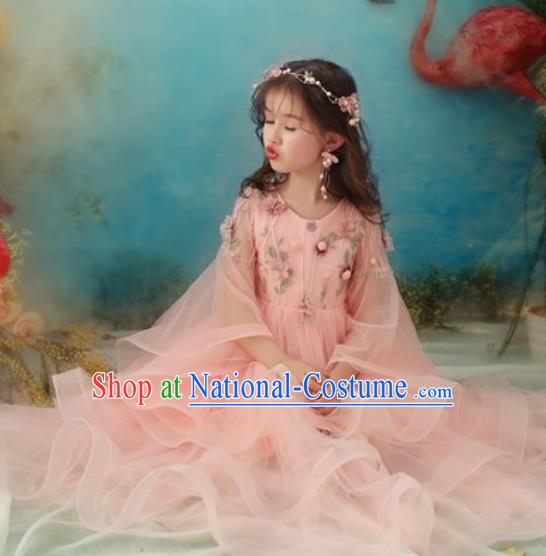 Top Grade Christmas Day Dance Performance Pink Veil Full Dress Kindergarten Girl Stage Show Costume for Kids