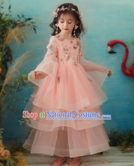 Top Grade Christmas Day Dance Performance Pink Veil Full Dress Kindergarten Girl Stage Show Costume for Kids