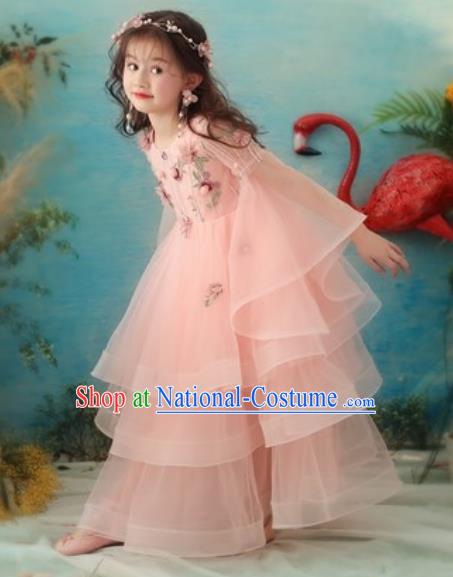 Top Grade Christmas Day Dance Performance Pink Veil Full Dress Kindergarten Girl Stage Show Costume for Kids