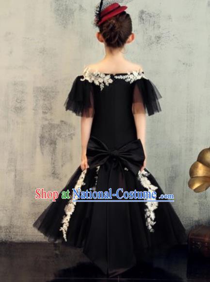 Top Grade Christmas Day Dance Performance Black Veil Fishtail Full Dress Kindergarten Girl Stage Show Costume for Kids