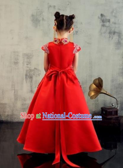 Chinese New Year Performance Embroidered Phoenix Red Dress National Kindergarten Girls Dance Stage Show Costume for Kids