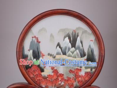 Chinese Traditional Suzhou Embroidery Landscape Desk Folding Screen Embroidered Rosewood Decoration Embroidering Craft