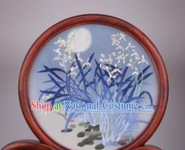 Chinese Traditional Suzhou Embroidery Orchid Desk Folding Screen Embroidered Rosewood Decoration Embroidering Craft