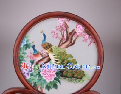 Chinese Traditional Suzhou Embroidery Peacock Desk Folding Screen Embroidered Rosewood Decoration Embroidering Craft