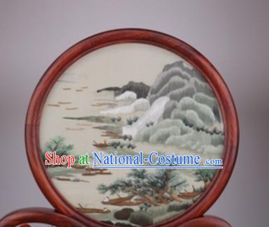 Chinese Traditional Suzhou Embroidery Mount Pine Desk Folding Screen Embroidered Rosewood Decoration Embroidering Craft