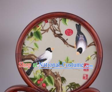 Chinese Traditional Suzhou Embroidery Birds Desk Folding Screen Embroidered Rosewood Decoration Embroidering Craft