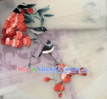 Chinese Traditional Suzhou Embroidery Plum Birds Cloth Accessories Embroidered Patches Embroidering Craft