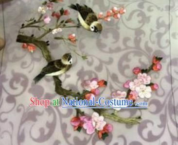 Chinese Traditional Suzhou Embroidery Birds Plum Cloth Accessories Embroidered Patches Embroidering Craft