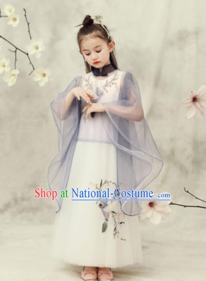 Chinese New Year Performance White Veil Qipao Dress National Kindergarten Girls Dance Stage Show Costume for Kids