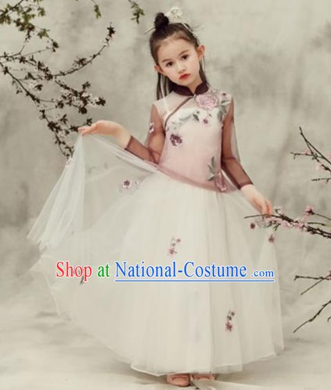 Chinese New Year Performance Brown Veil Qipao Dress National Kindergarten Girls Dance Stage Show Costume for Kids