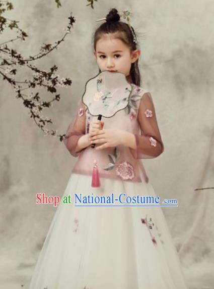 Chinese New Year Performance Brown Veil Qipao Dress National Kindergarten Girls Dance Stage Show Costume for Kids