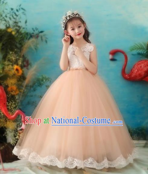 Top Grade Christmas Day Dance Performance Pink Veil Full Dress Kindergarten Girl Stage Show Costume for Kids