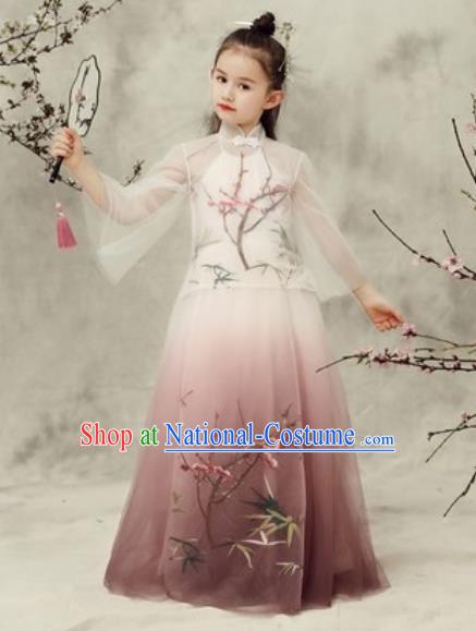 Chinese New Year Performance Wine Red Veil Qipao Dress National Kindergarten Girls Dance Stage Show Costume for Kids