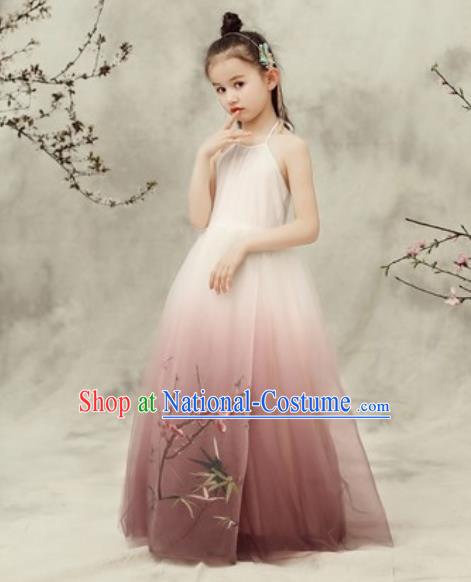 Chinese New Year Performance Wine Red Veil Qipao Dress National Kindergarten Girls Dance Stage Show Costume for Kids