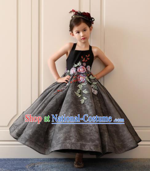 Top Grade Christmas Day Dance Performance Deep Grey Full Dress Kindergarten Girl Stage Show Costume for Kids