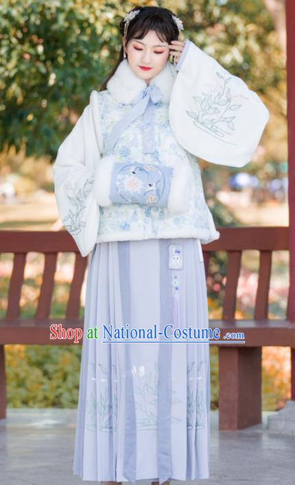 Traditional Chinese Ming Dynasty Winter Replica Costumes Ancient Nobility Hanfu Vest and Dress for Women