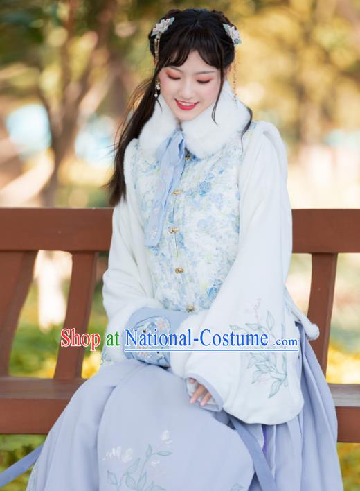 Traditional Chinese Ming Dynasty Winter Replica Costumes Ancient Nobility Hanfu Vest and Dress for Women