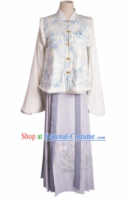 Traditional Chinese Ming Dynasty Winter Replica Costumes Ancient Nobility Hanfu Vest and Dress for Women