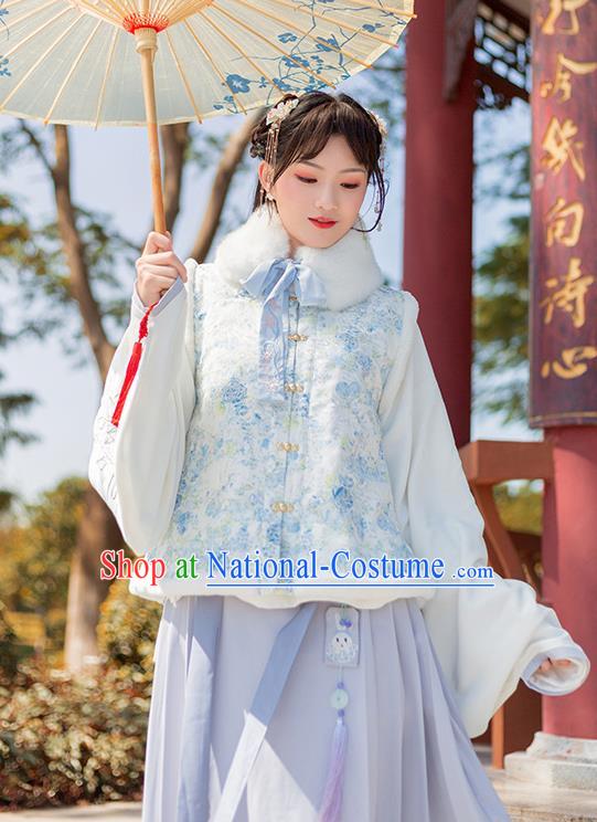 Traditional Chinese Ming Dynasty Winter Replica Costumes Ancient Nobility Hanfu Vest and Dress for Women