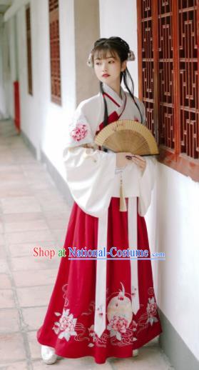 Traditional Chinese Ming Dynasty Rich Lady Replica Costumes Ancient Nobility Embroidered Hanfu Dress for Women