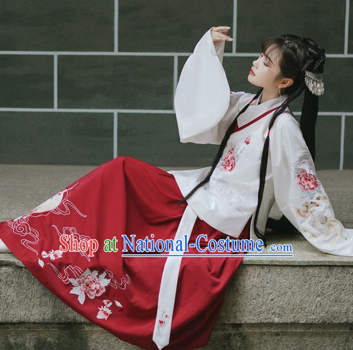 Traditional Chinese Ming Dynasty Rich Lady Replica Costumes Ancient Nobility Embroidered Hanfu Dress for Women