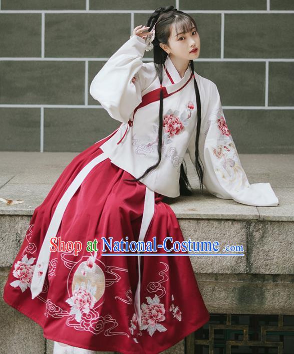 Traditional Chinese Ming Dynasty Rich Lady Replica Costumes Ancient Nobility Embroidered Hanfu Dress for Women