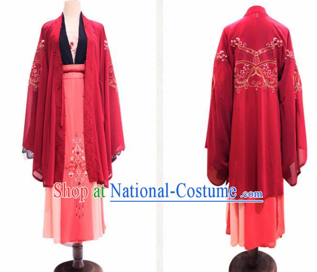 Traditional Chinese Song Dynasty Wedding Replica Costumes Ancient Court Princess Embroidered Red Hanfu Dress for Women