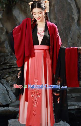 Traditional Chinese Song Dynasty Wedding Replica Costumes Ancient Court Princess Embroidered Red Hanfu Dress for Women