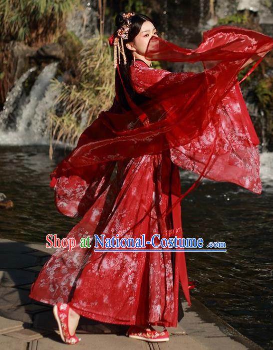 Traditional Chinese Song Dynasty Court Princess Wedding Replica Costumes Ancient Bride Embroidered Red Hanfu Dress for Women