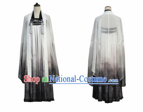 Traditional Chinese Tang Dynasty Court Lady Replica Costumes Ancient Imperial Concubine Grey Hanfu Dress for Women