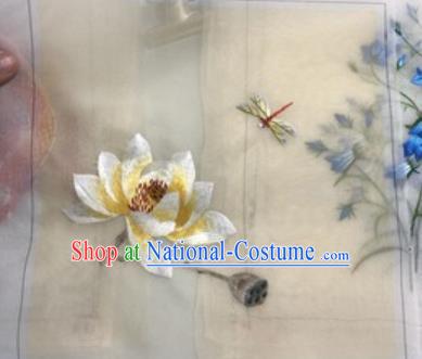 Chinese Traditional Suzhou Embroidery Dragonfly Lotus Cloth Accessories Embroidered Patches Embroidering Craft