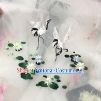 Chinese Traditional Suzhou Embroidery Lotus Crane Cloth Accessories Embroidered Patches Embroidering Craft