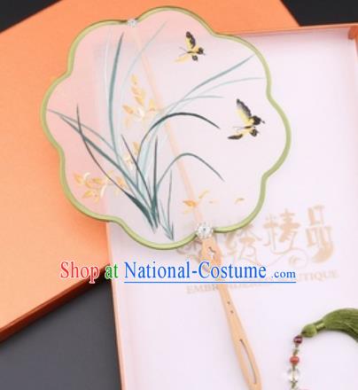 Chinese Traditional Suzhou Embroidery Orchid Butterfly Palace Fans Embroidered Fans Embroidering Craft