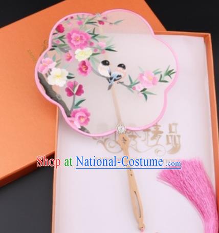 Chinese Traditional Suzhou Embroidery Peach Blossom Palace Fans Embroidered Fans Embroidering Craft