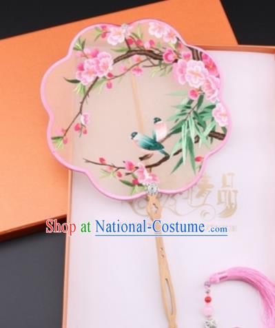 Chinese Traditional Suzhou Embroidery Peach Blossom Palace Fans Embroidered Fans Embroidering Craft