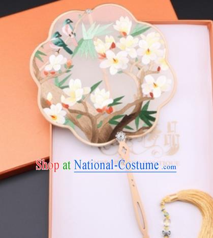 Chinese Traditional Suzhou Embroidery Magnolia Palace Fans Embroidered Fans Embroidering Craft