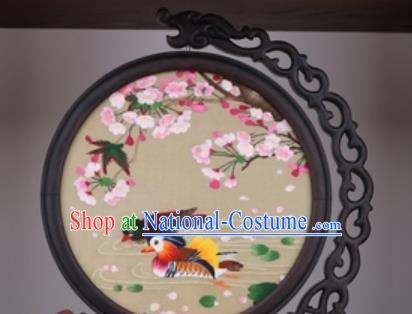 Chinese Traditional Suzhou Embroidery Begonia Mandarin Duck Table Folding Screen Embroidered Rosewood Decoration Embroidering Craft