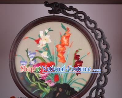 Chinese Traditional Suzhou Embroidery Orchid Table Folding Screen Embroidered Rosewood Decoration Embroidering Craft