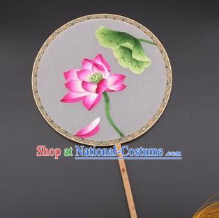 Chinese Traditional Suzhou Embroidery Lotus Palace Fans Embroidered Silk Round Fans Embroidery Craft