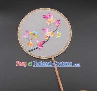 Chinese Traditional Suzhou Embroidery Palace Fans Embroidered Silk Round Fans Embroidery Craft