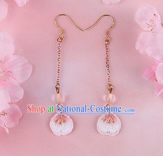 Traditional Chinese Handmade Embroidery Pink Earrings Classical Hanfu Embroidered Ear Accessories for Women